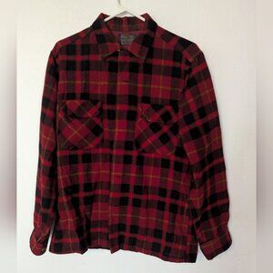 Vintage Pendleton Flannel Shirt Pure Virgin Wool Button Up Missing Buttons
